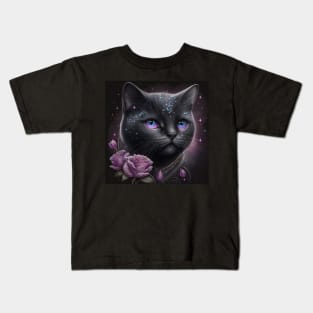 Glimmering Black British Shorthair Cat Kids T-Shirt